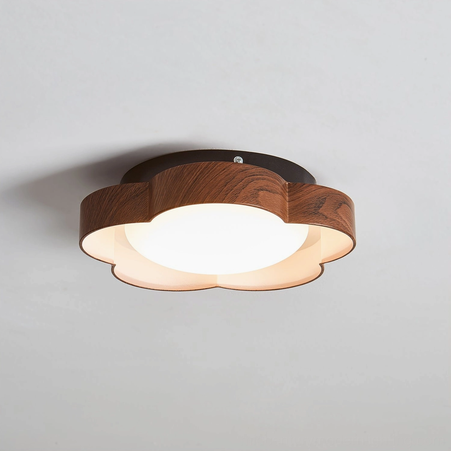 Sika petal ceiling lamp walnut and black finish option on neutral background studio lighting