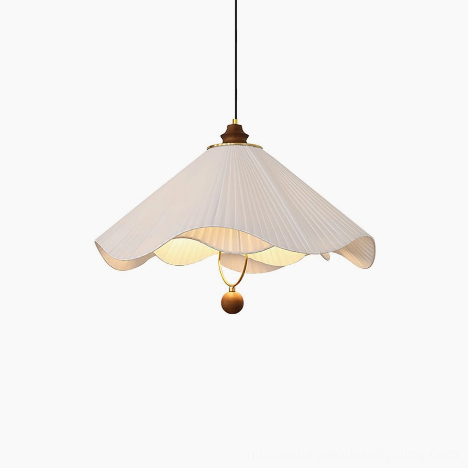 Sloane large pendant light 23.6 inch diameter walnut and white fabric variant in contemporary home setting