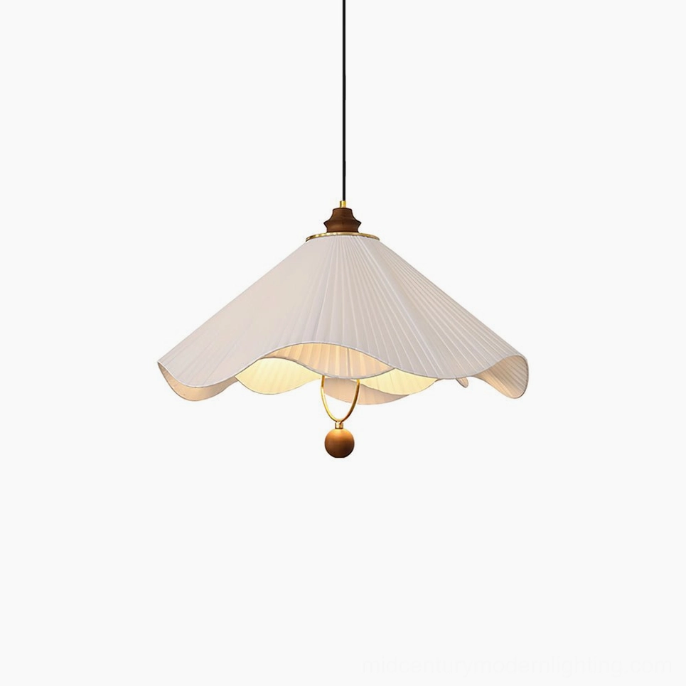 Sloane medium pendant light 19.7 inch diameter walnut and white fabric variant ideal for kitchen island and dining table spaces