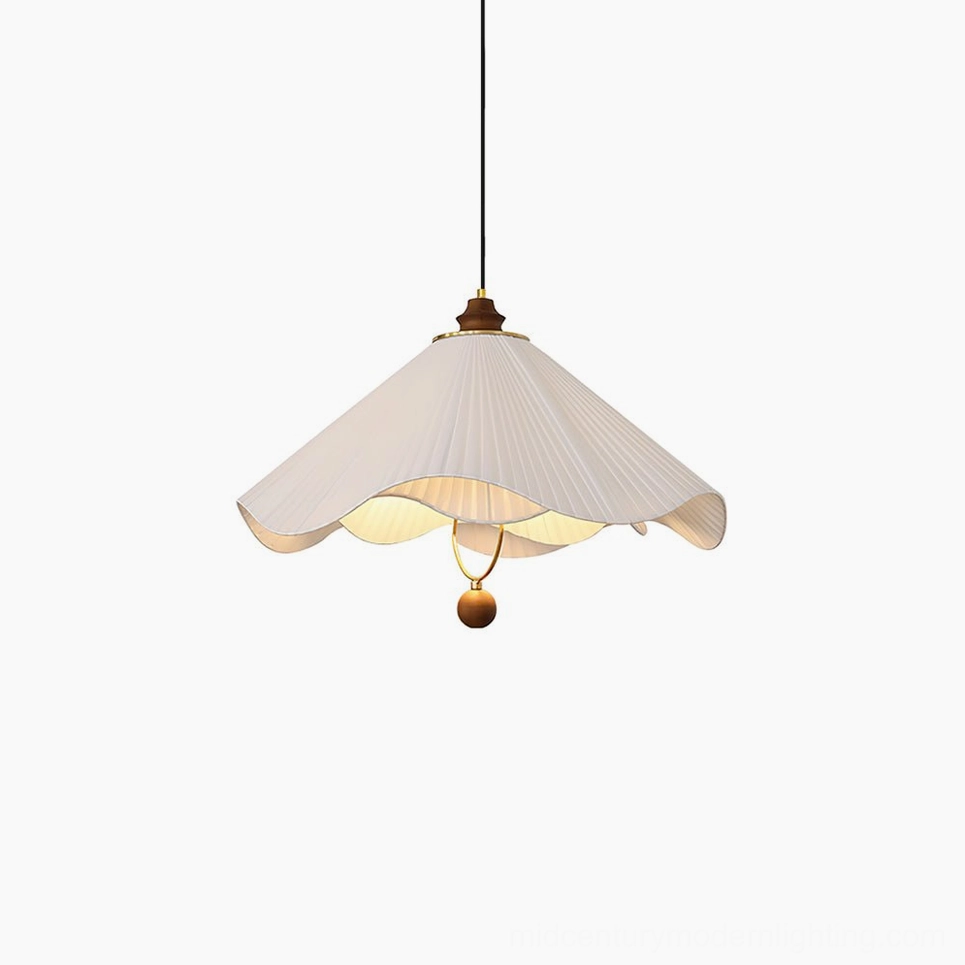 Sloane small pendant light 15.7 inch diameter walnut and white fabric variant perfect for bedside and intimate room settings
