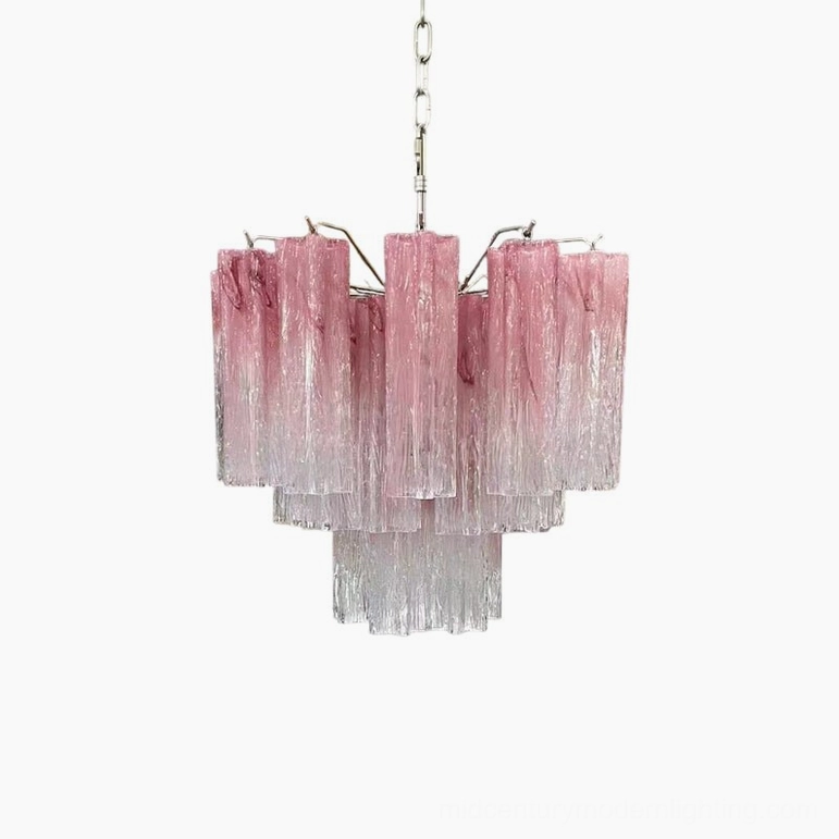 Small pink Murano tube chandelier ideal for intimate spaces, studies and entryway installations