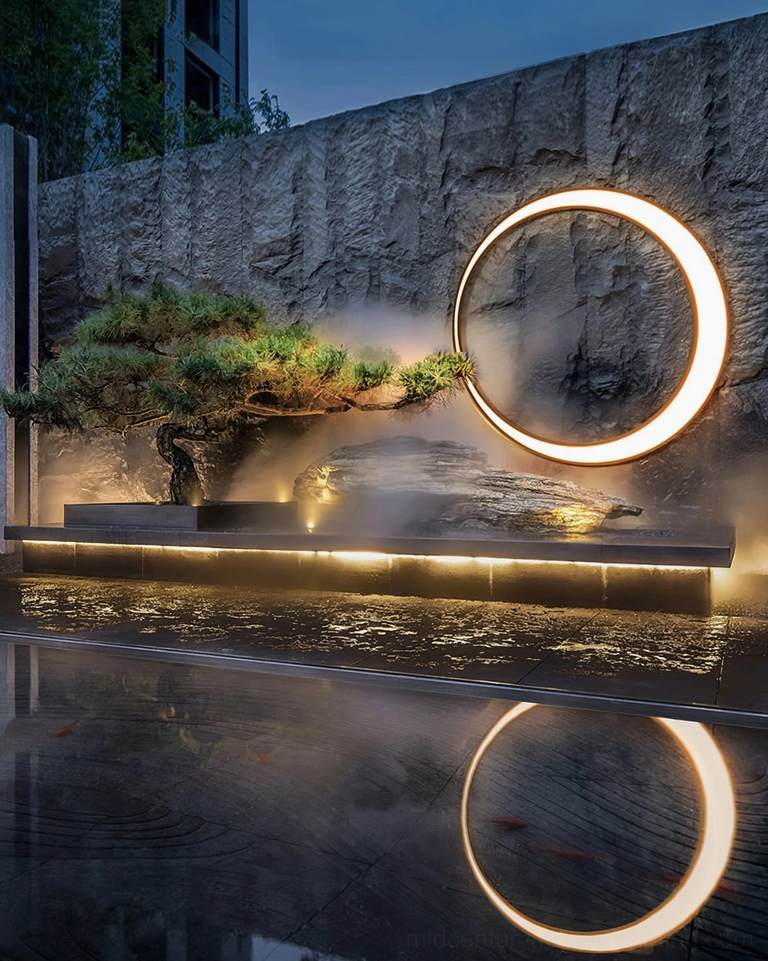 Solar-powered moon ring outdoor wall lamp 23.6 inch warm light LED