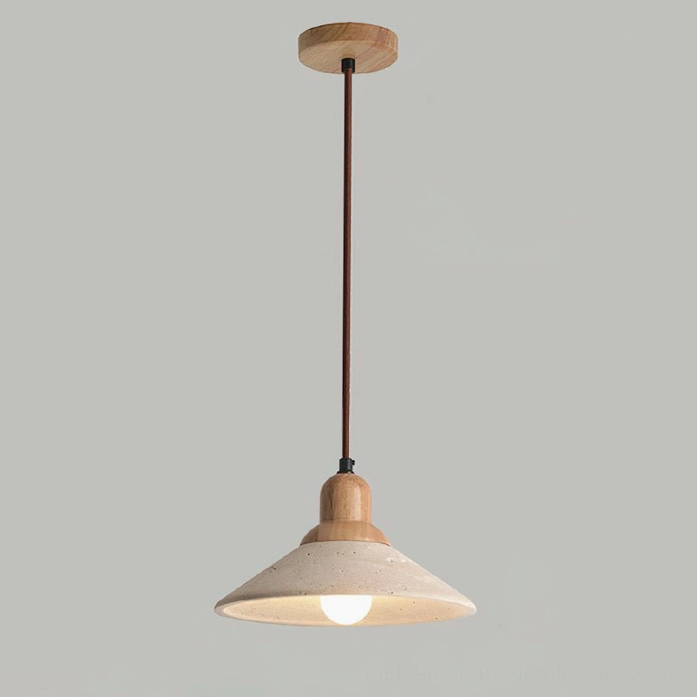 Solara travertine pendant in beige and natural wood tone, illustrating warm japandi lighting design