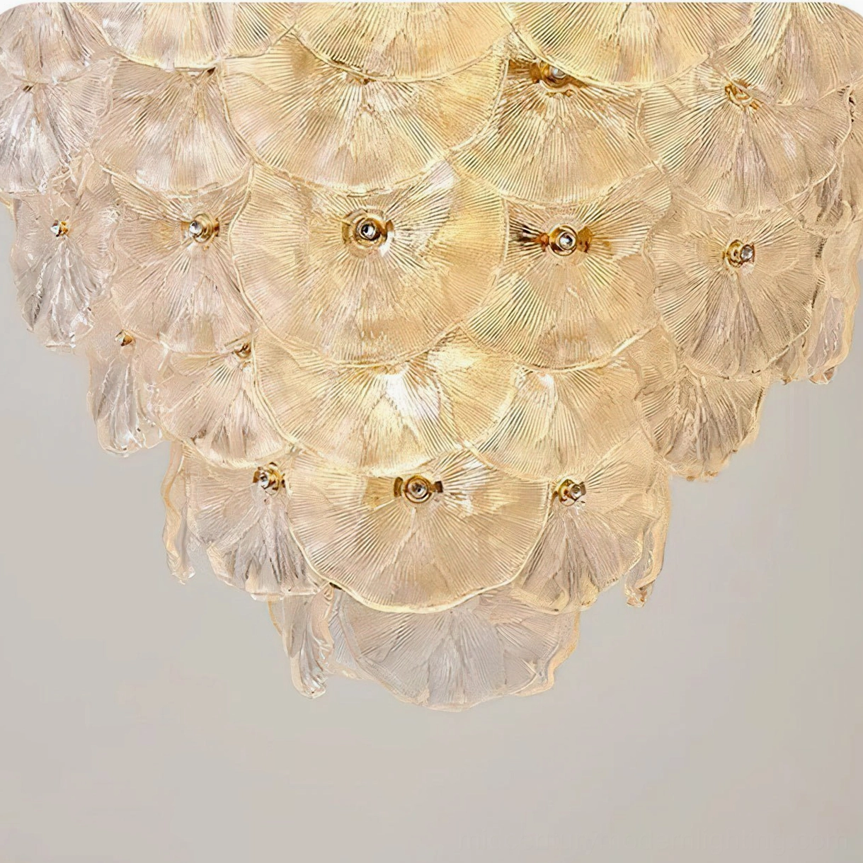 Sophisticated Corinthian chandelier model showcasing clear octagonal crystal and frosted petal glass elements