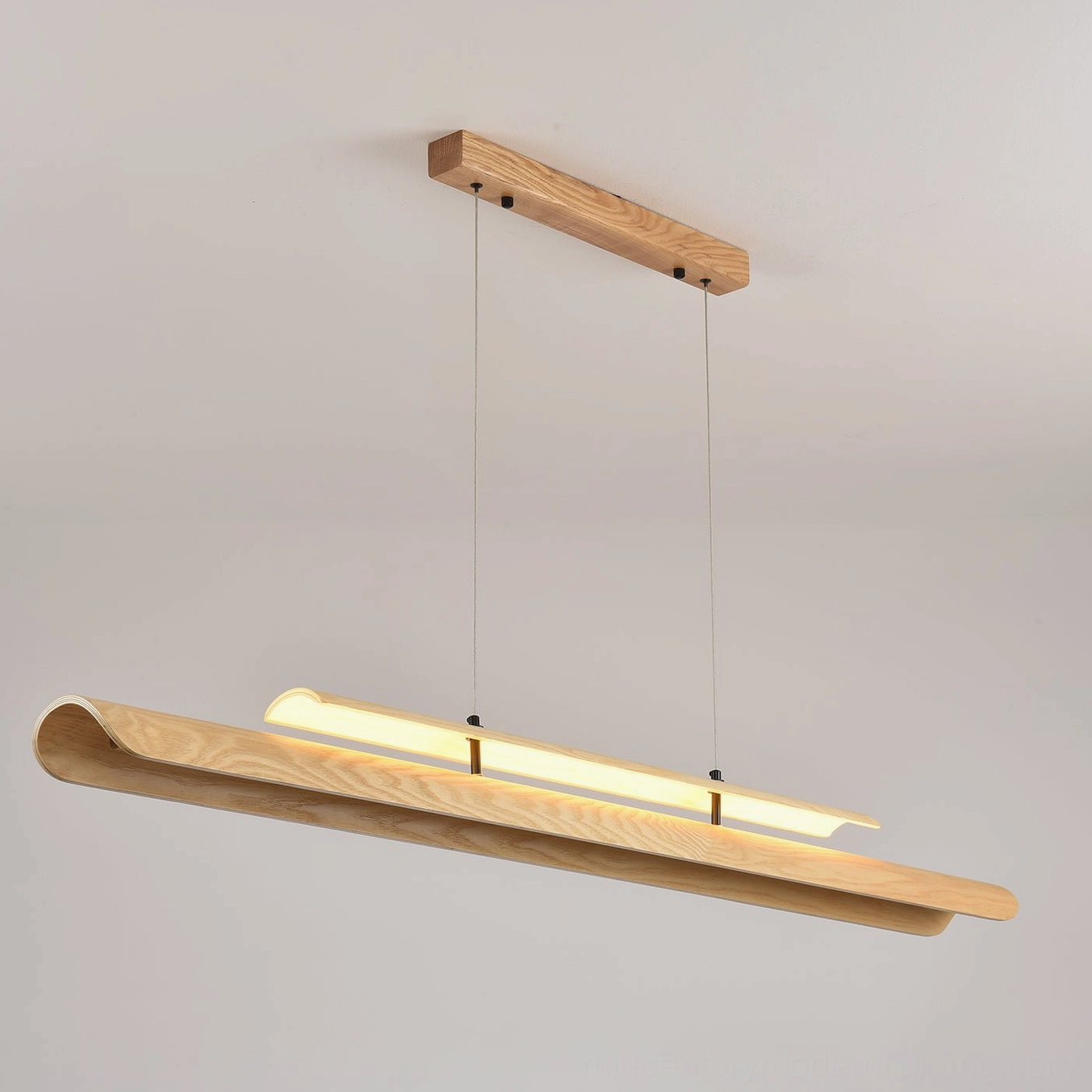 Linear chandelier walnut finish three-quarter architectural view