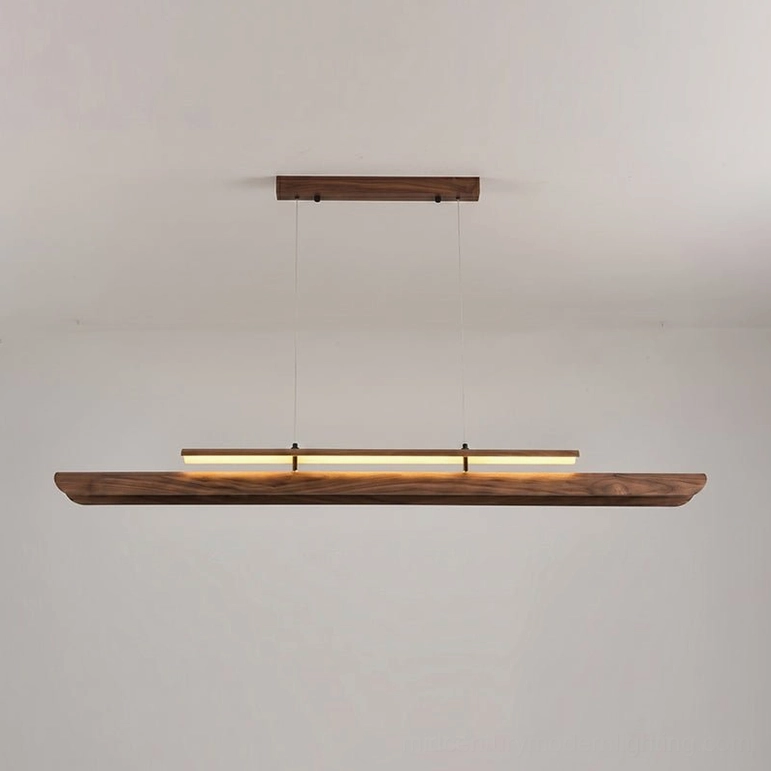 Linear wood pendant light 59 inch walnut finish modern elegance
