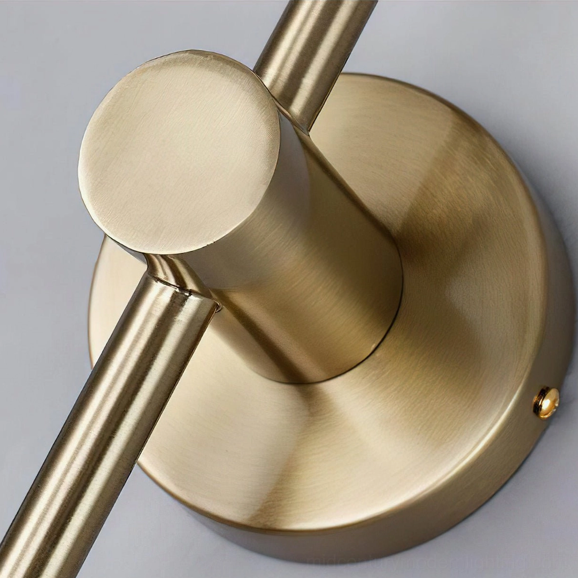 Sorle wall mount and rod detail, precision brushed metal mounting hardware and cylindrical connection