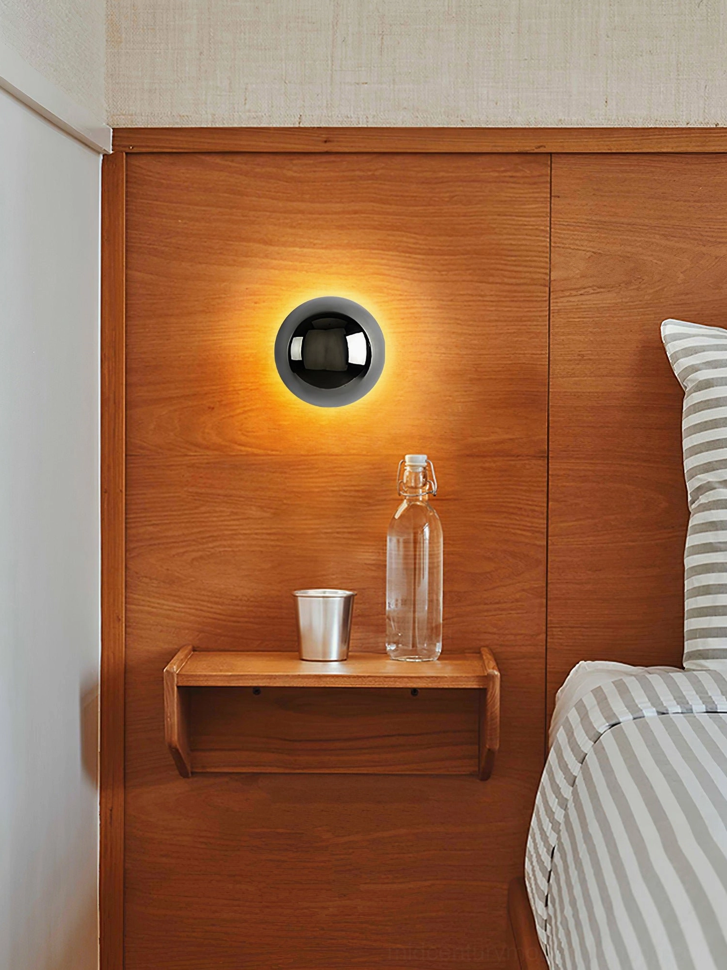 Modern minimalist sphere wall sconce gallery installation showing multiple fixtures