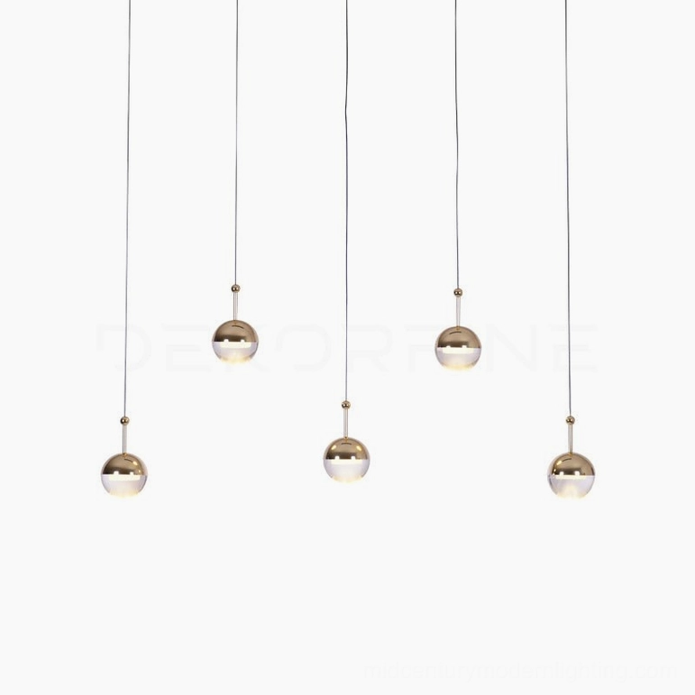 Spherical glass pendant chandelier modern mid-century ambient lighting interior detail view
