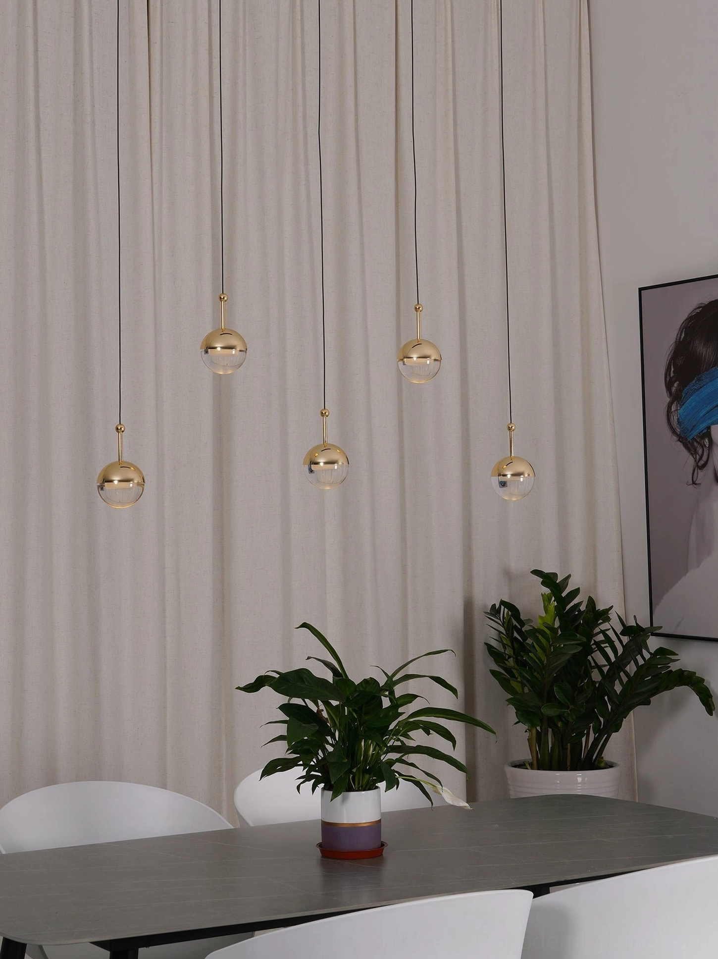 Spherical pendant chandelier modern minimalist geometric glass ball lighting design front view