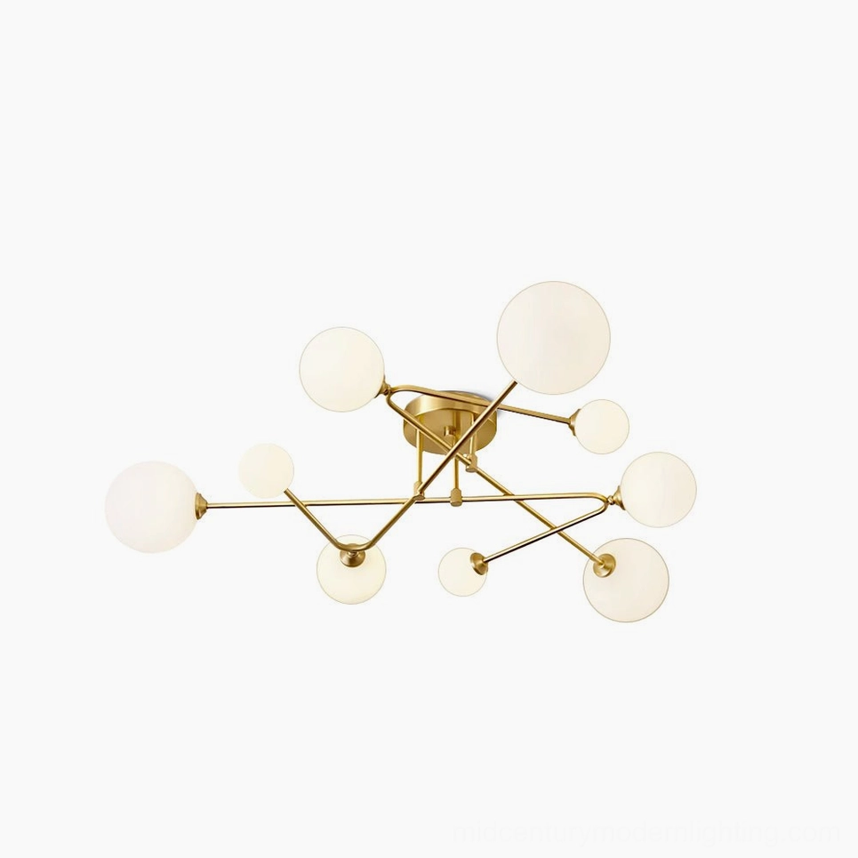 Sputnik brass and frosted glass ceiling lamp complete product showcase