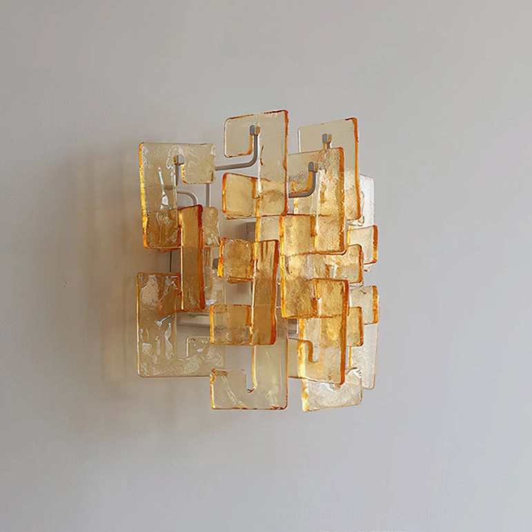 Stagger cast glass wall sconce amber tinted finish warm vintage character lighting