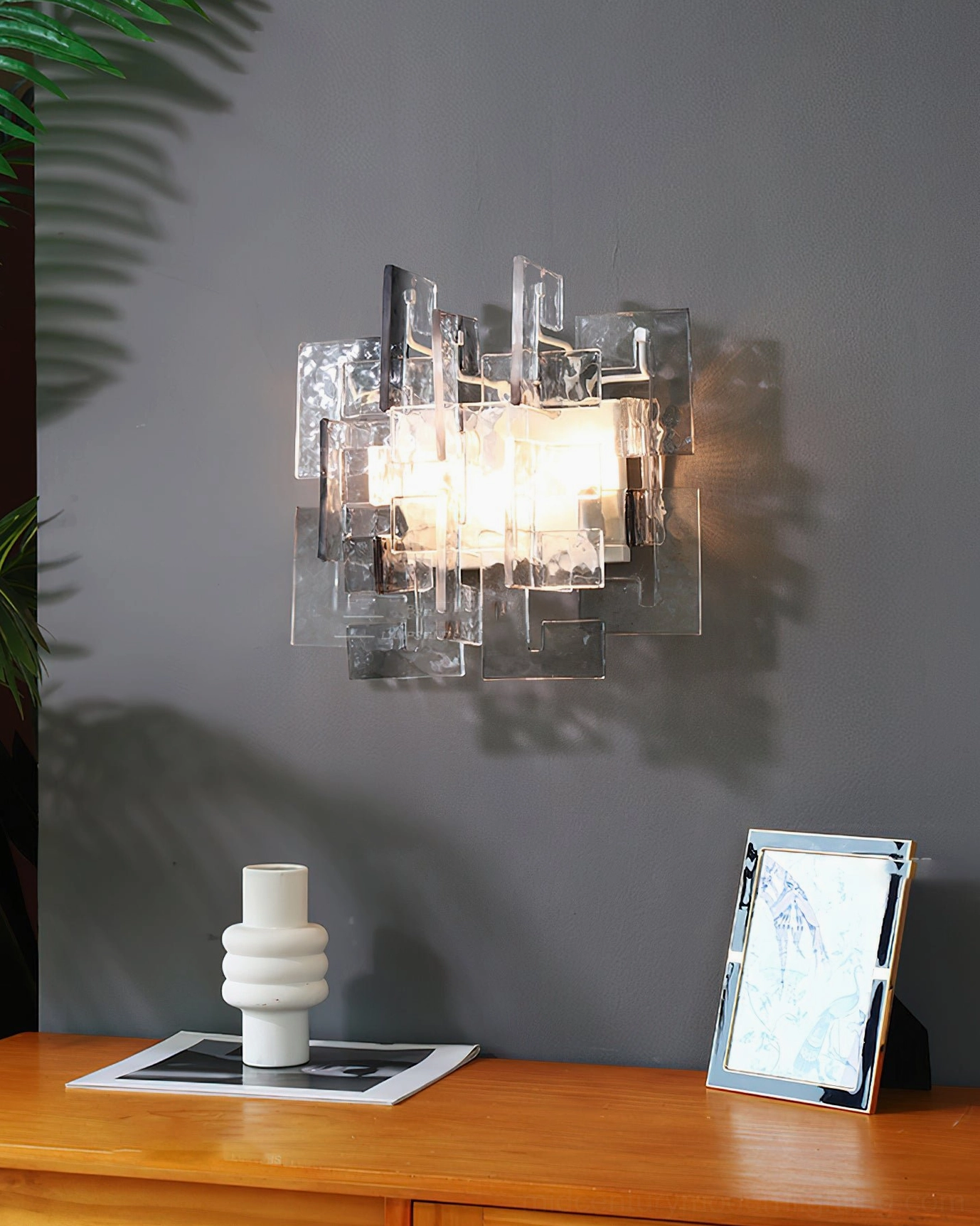 Stagger cast glass sconce brutalist architecture inspired sculptural lighting fixture