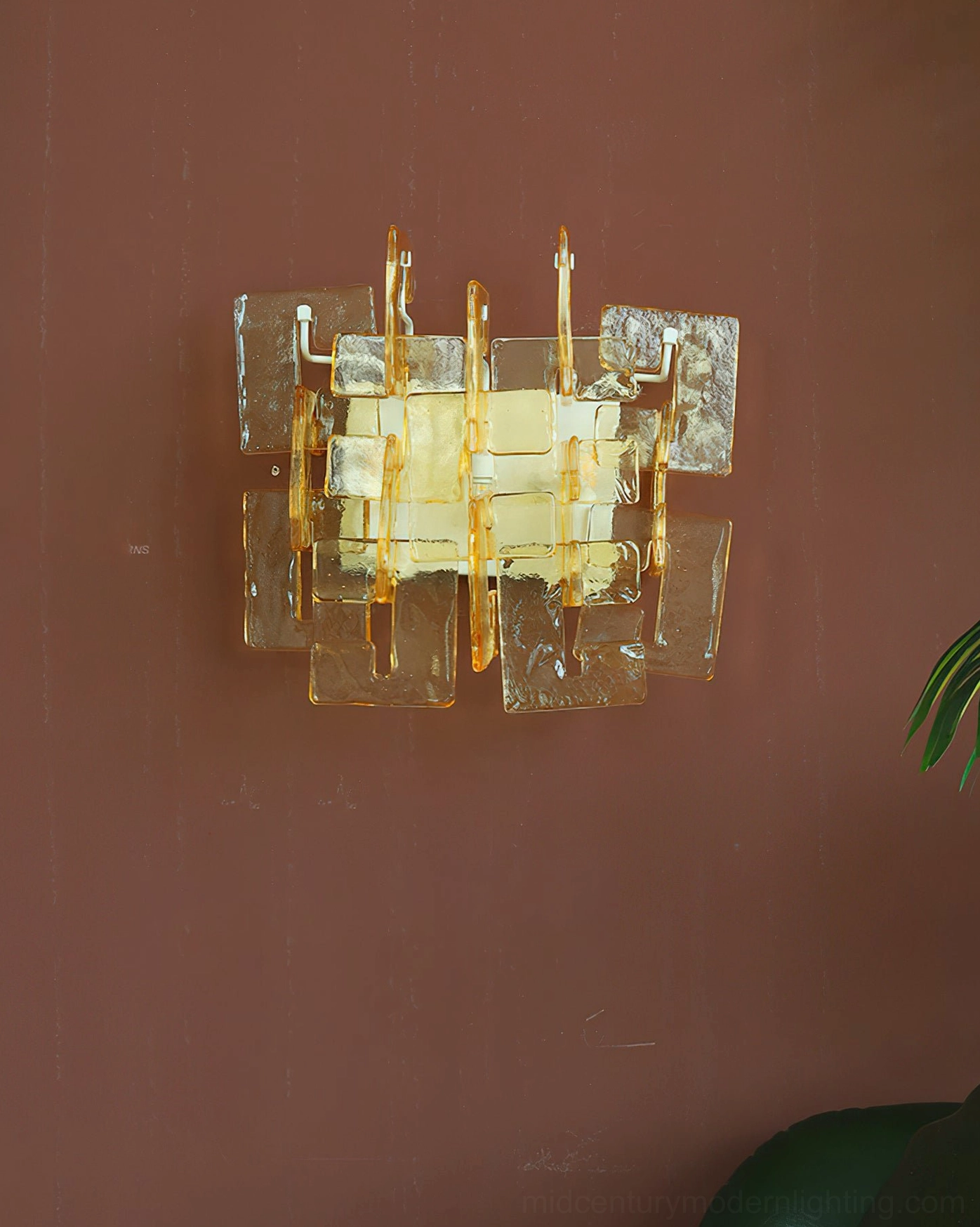 Stagger cast glass wall sconce textured glass panels light diffusion modern design