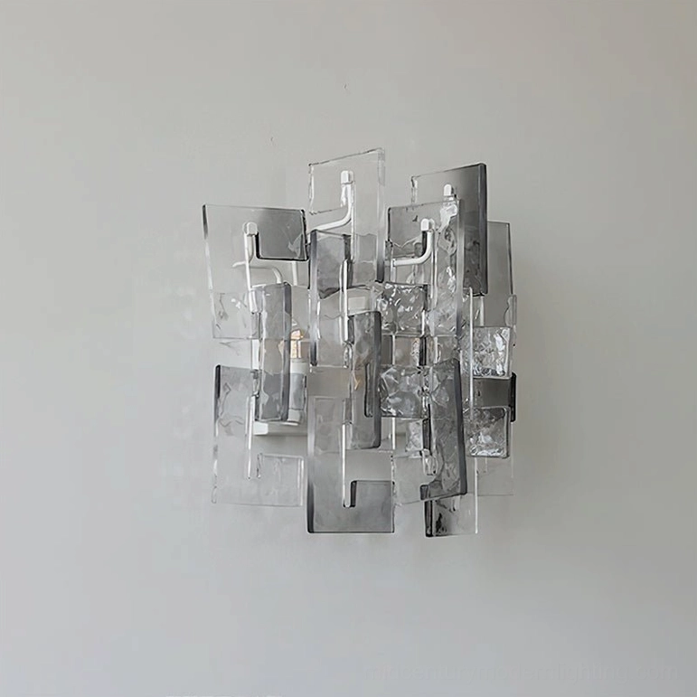 Stagger cast glass wall sconce smoky gray neutral finish architectural minimalist style