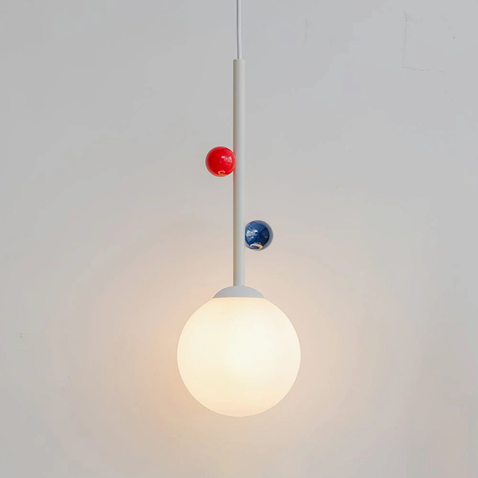 Stax pendant lamp studio product shot with blue white red color variations on neutral background