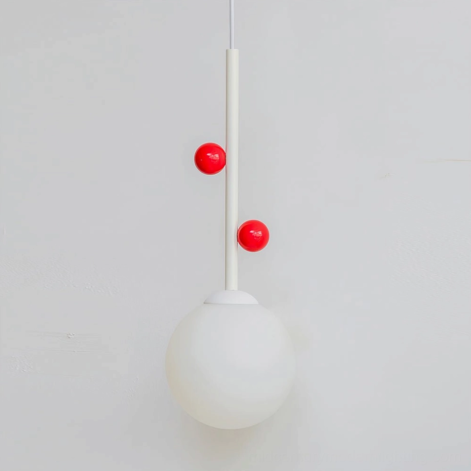 Stax modern color-block pendant lamp design with metal frame and frosted acrylic shade detail