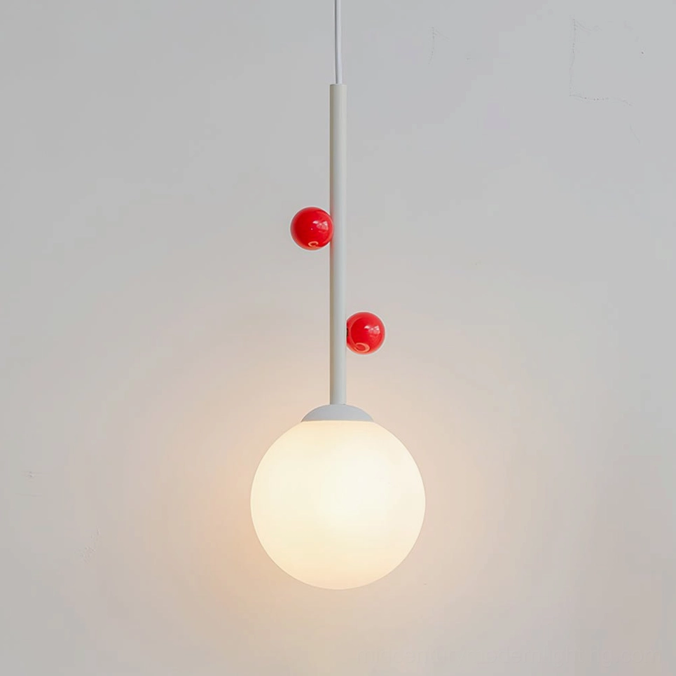 Stax red and white pendant lamp variant installed in bedroom interior lighting application