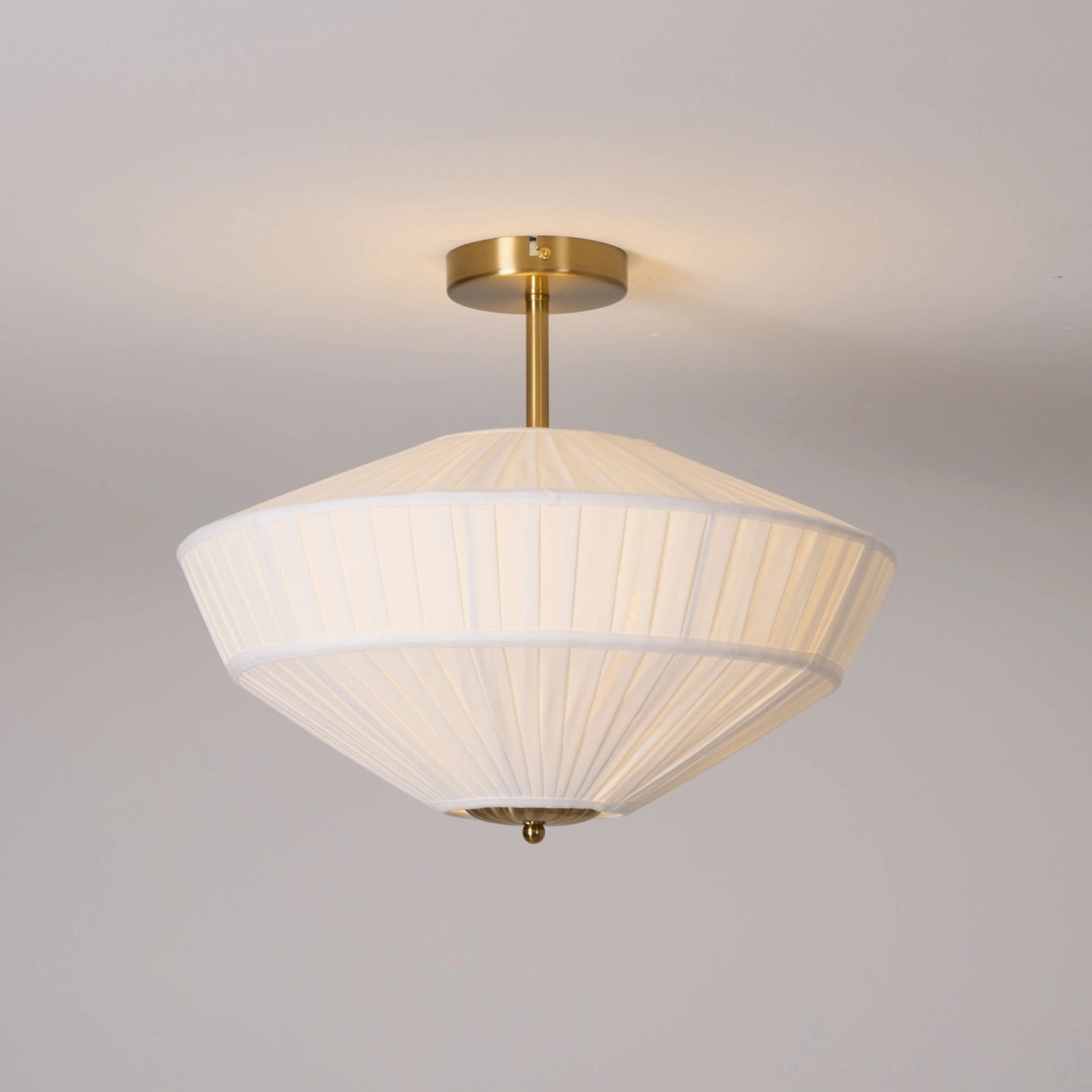 Stefanie semi-flush ceiling lamp Model B large size 17.7 inch pleated white shade with gold hardware