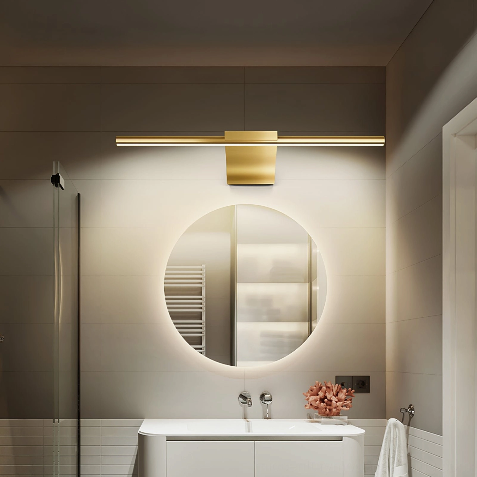 Streamlined bathroom wall light with metal and acrylic construction detail