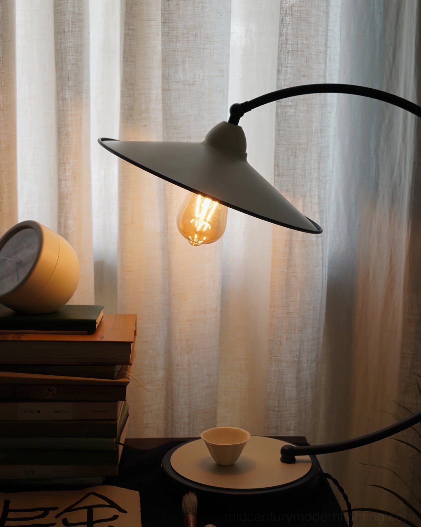 Swan Blue Table Lamp nightstand placement - modern bedroom side table with contemporary accessories