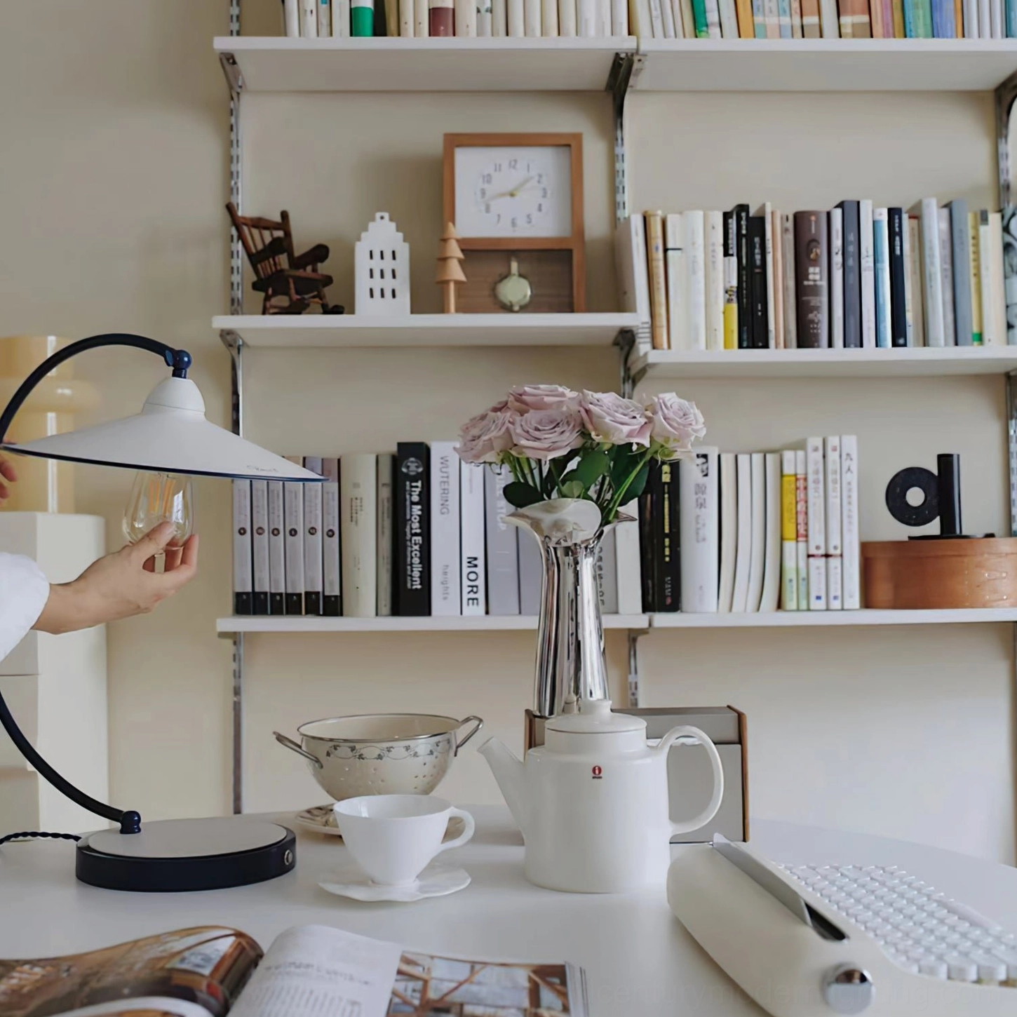Swan Blue Table Lamp creative studio setup - focused task lighting for detailed work and design projects