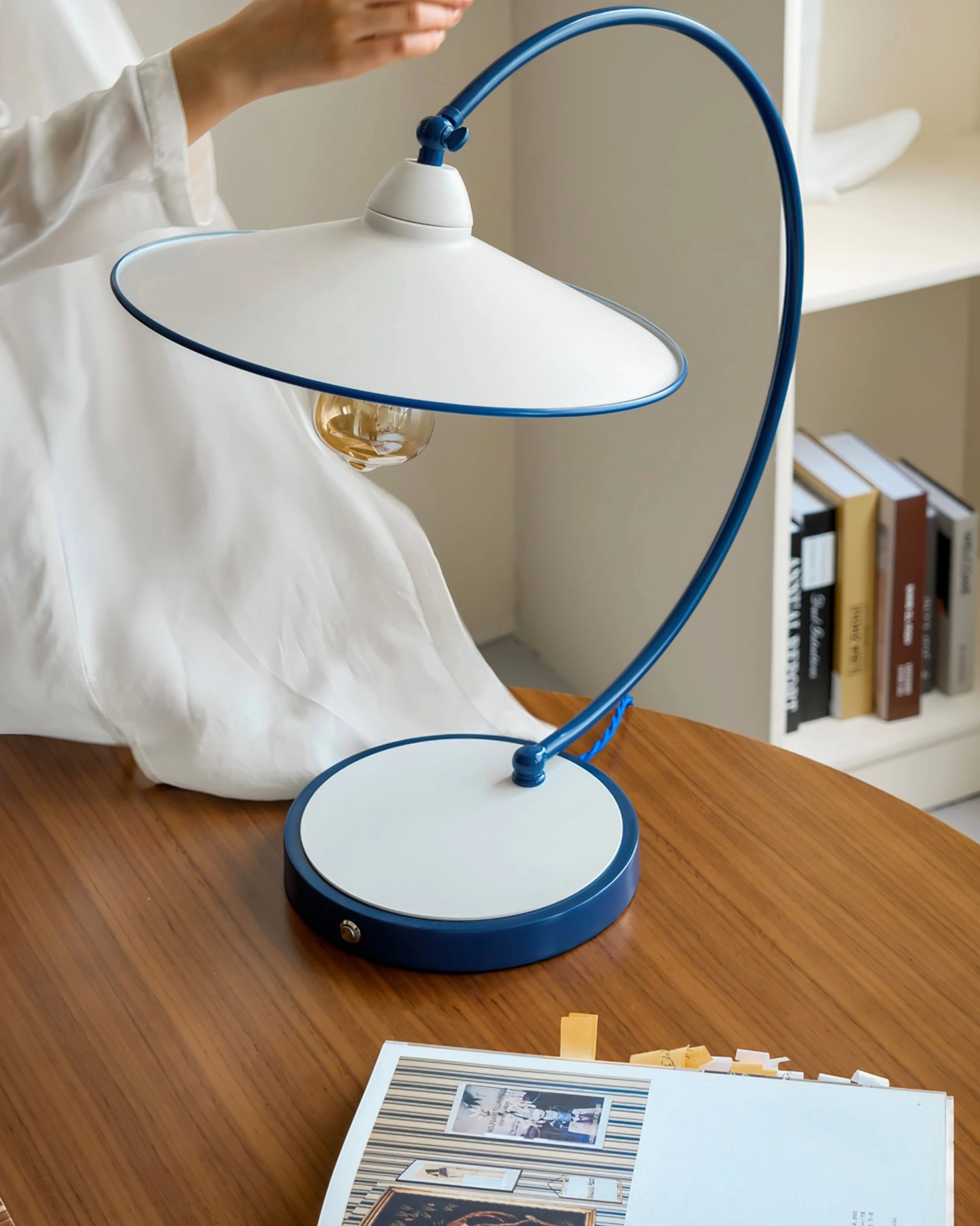 Swan Blue Table Lamp rear view - showing base construction and white accent details
