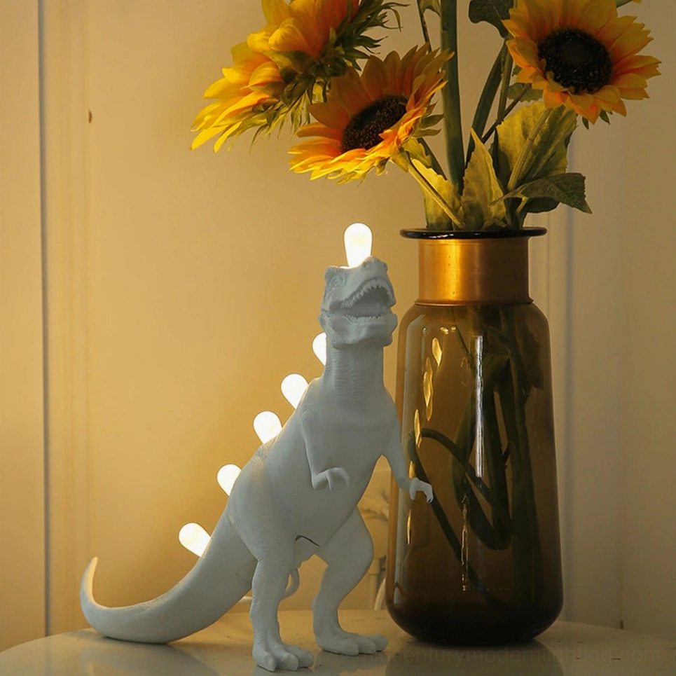 T-Rex dinosaur table lamp sculptural form, artistic resin lighting fixture