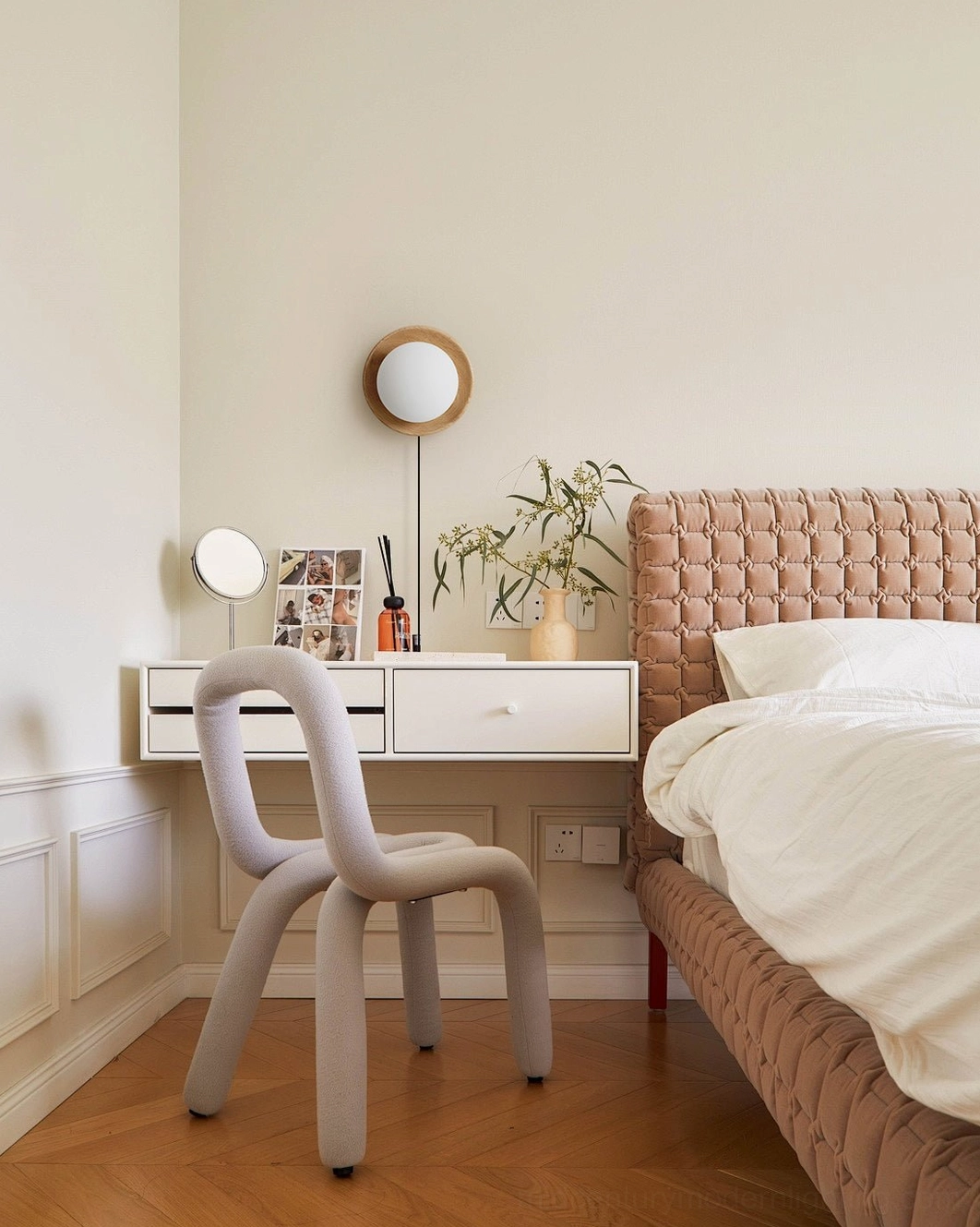 Tablet LED wall lamp in natural solid wood finish with integrated light source mounted on interior wall