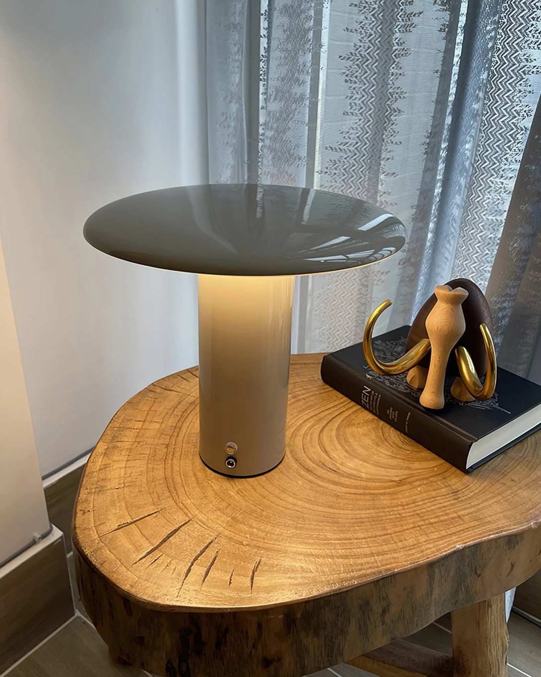Takku warm white integrated LED cordless mushroom table lamp close-up illuminated design