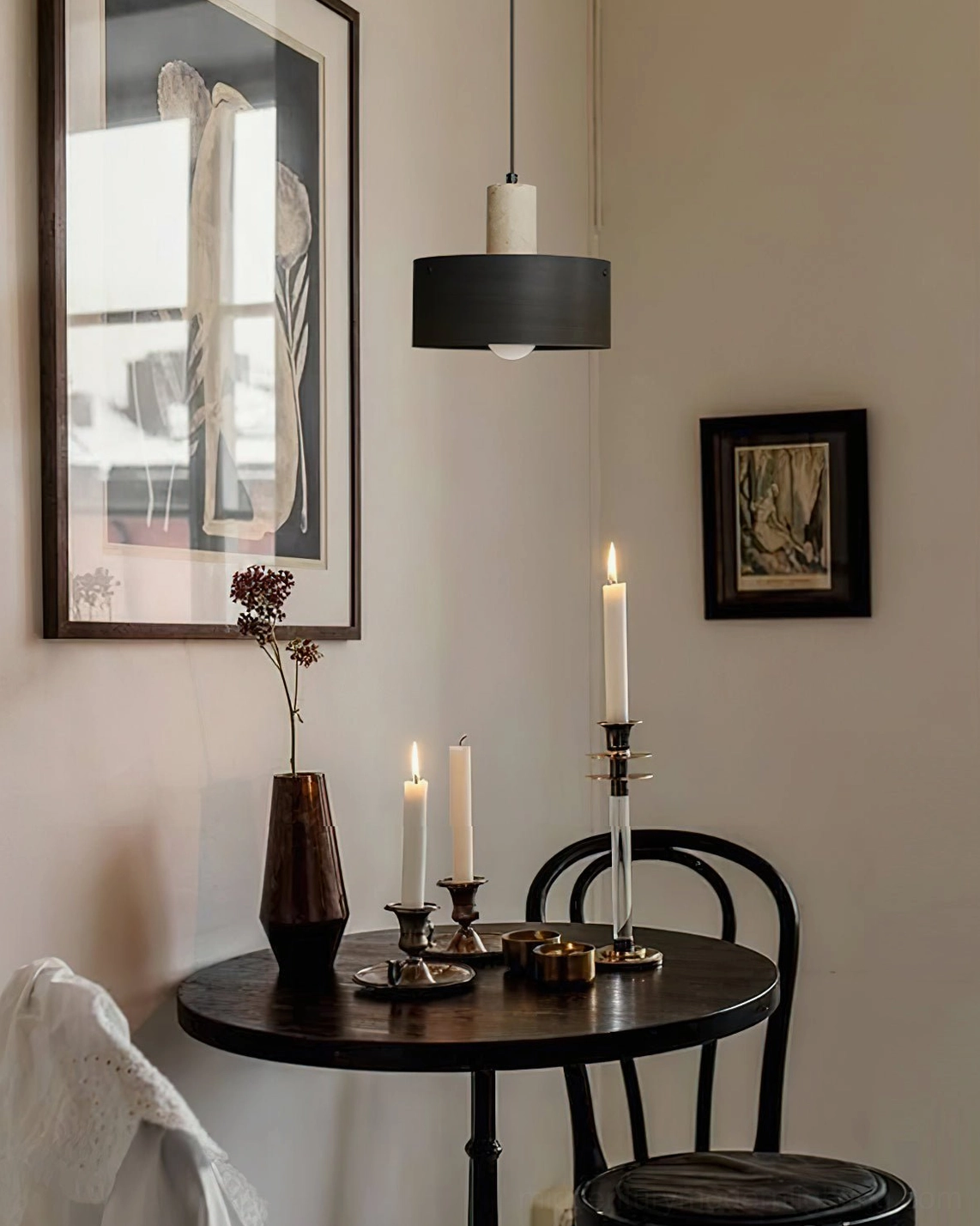 Tako pendant lamp overhead view showing drum shade profile and ceiling mount hardware