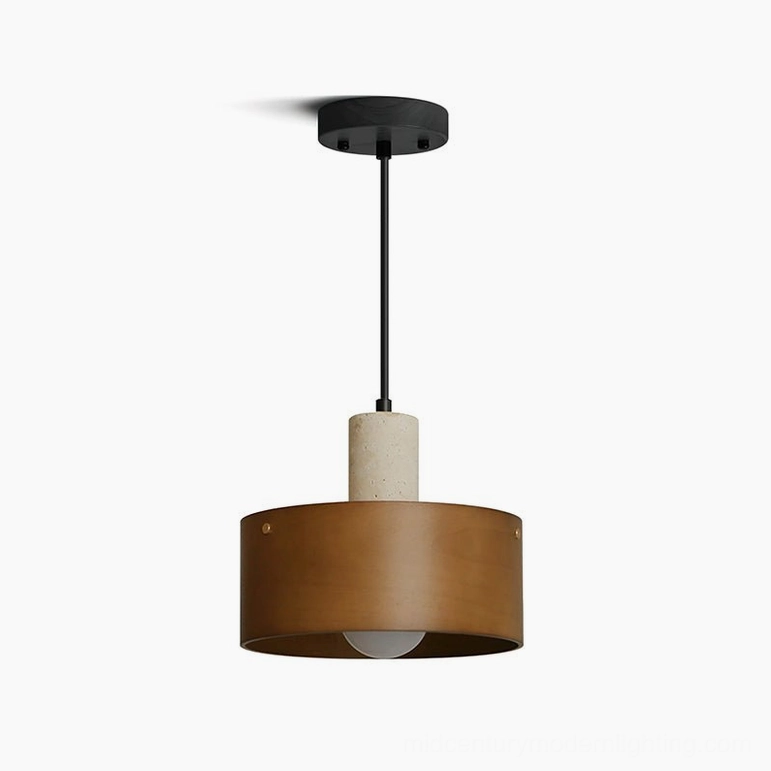 Walnut color and beige Tako pendant lamp rich finish option for transitional interiors
