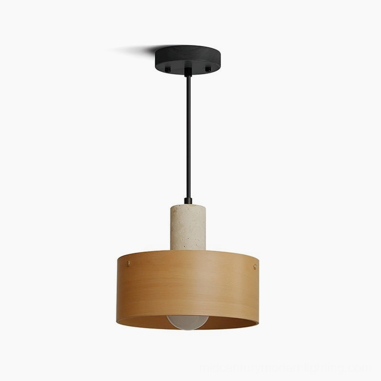 Wood color and beige Tako pendant lamp warm neutral tone in modern home dining area