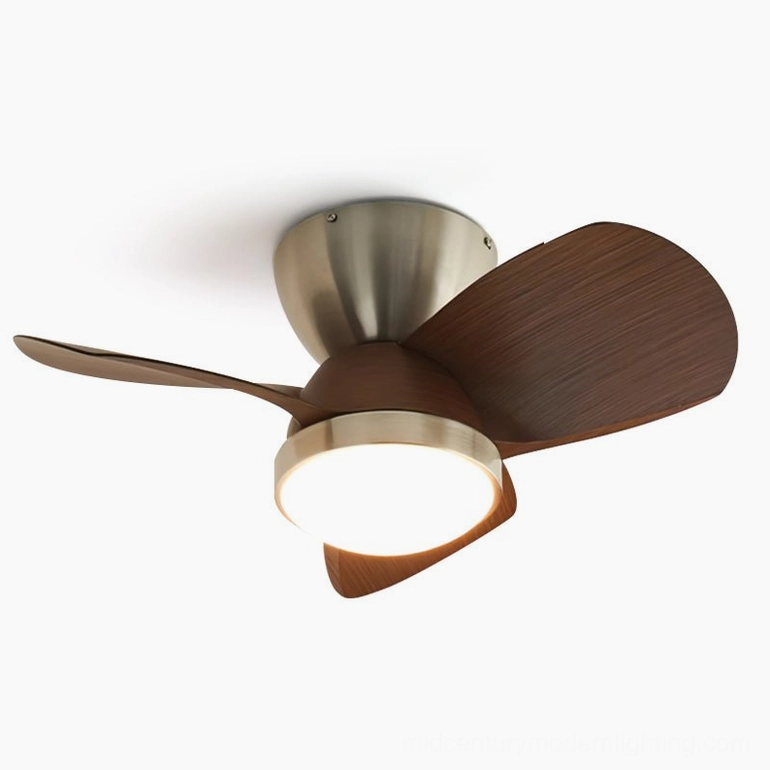 Talaya ceiling fan light 61cm diameter with brushed nickel finish and walnut-colored blades - three-color changing LED