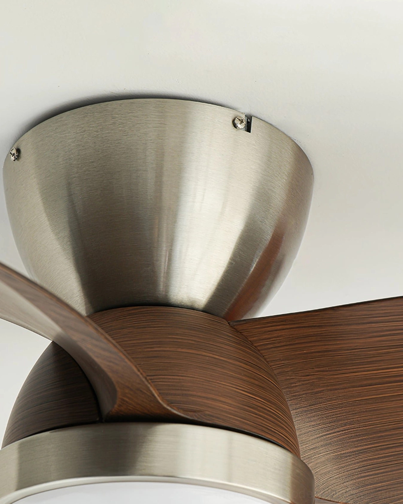 Talaya ceiling fan light with DC motor and three-color LED illumination system - side view installation