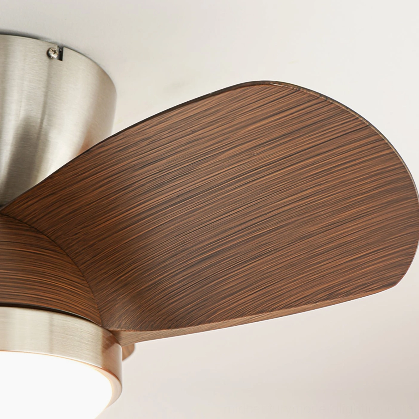Talaya ceiling fan light with integrated LED and walnut finish blades - product detail view