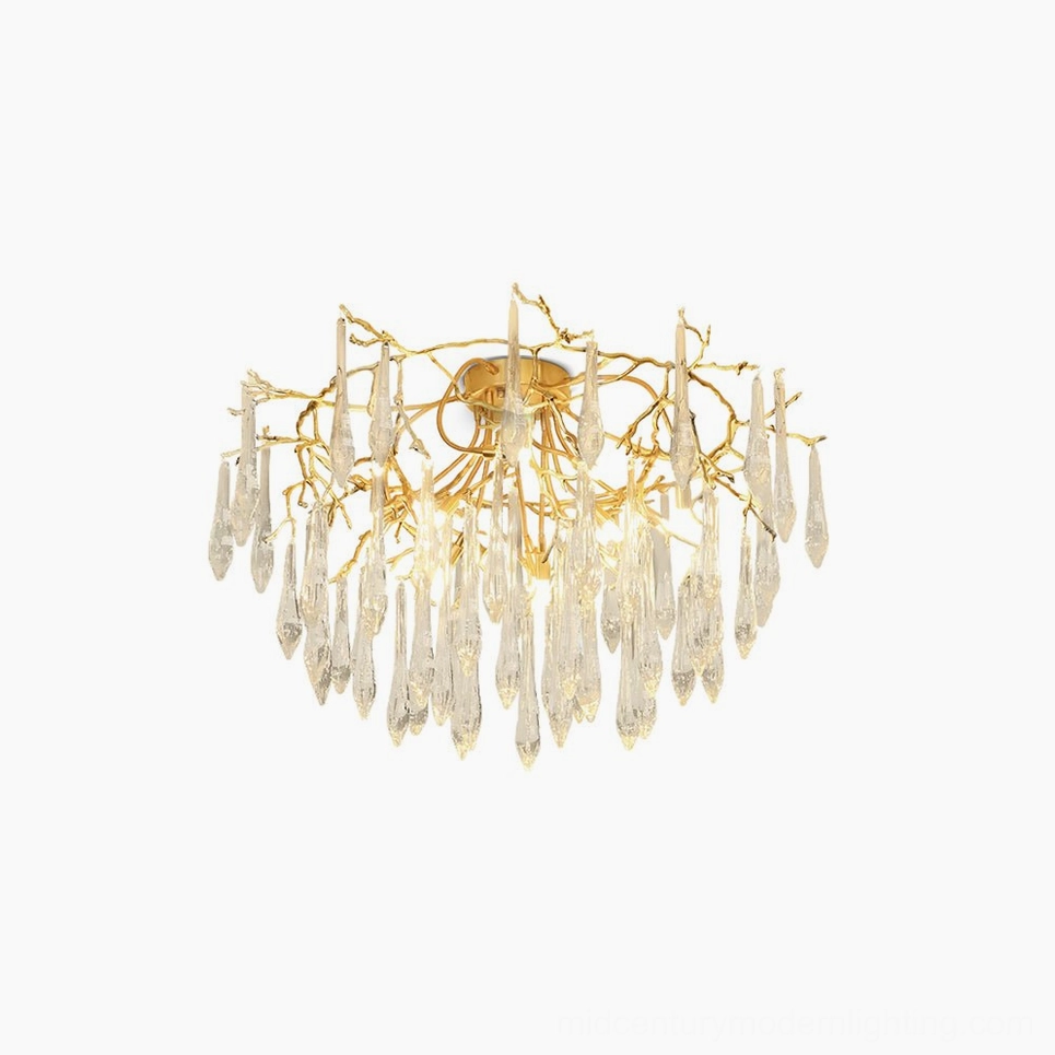 Teardrop round crystal ceiling lamp, brass and glass modern pendant light fixture