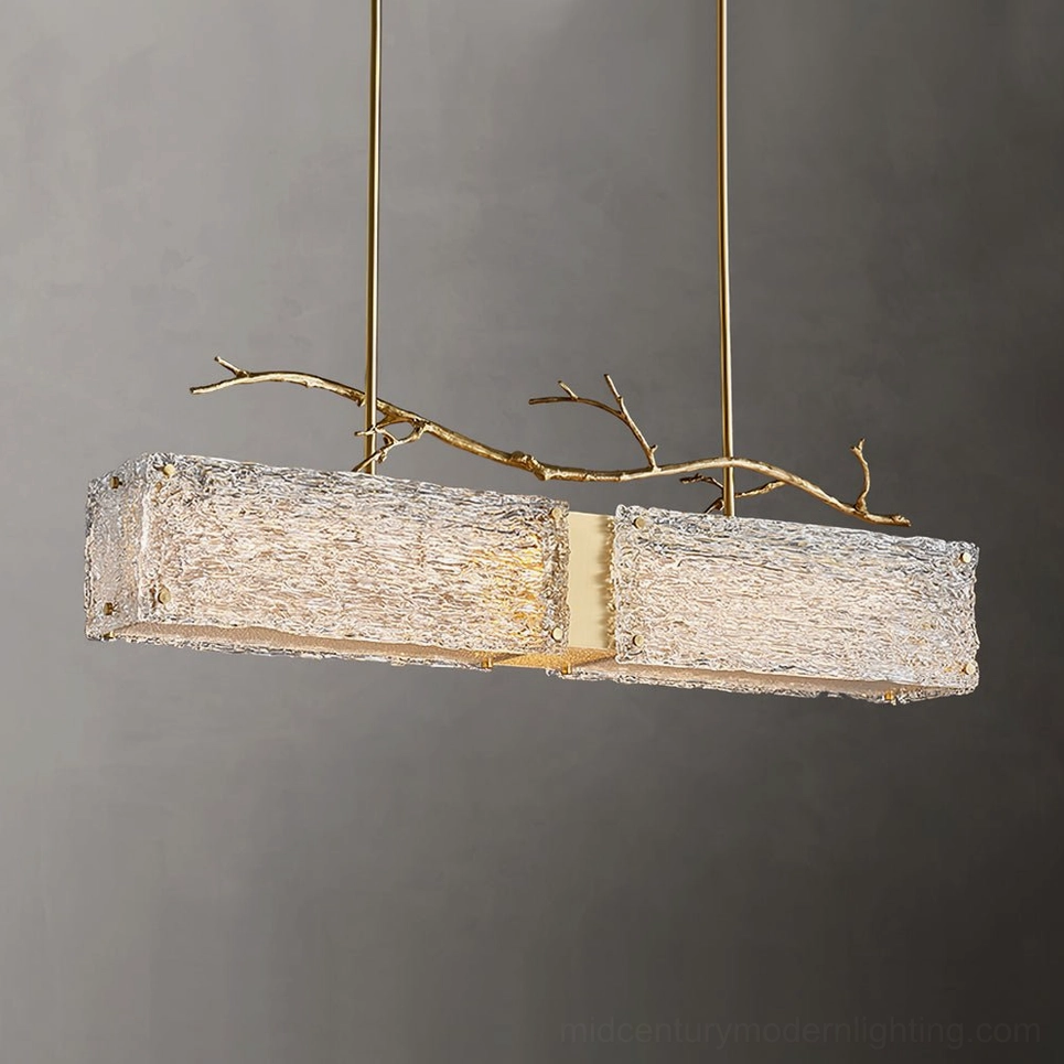 Thalassa linear glass branch chandelier product shot against grey background showing suspension and overall silhouette proportions