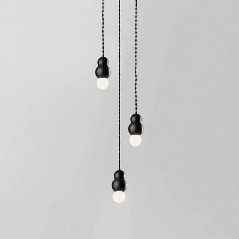 Three-head ball pendant light in black finish, contemporary sculptural lighting for dining and living