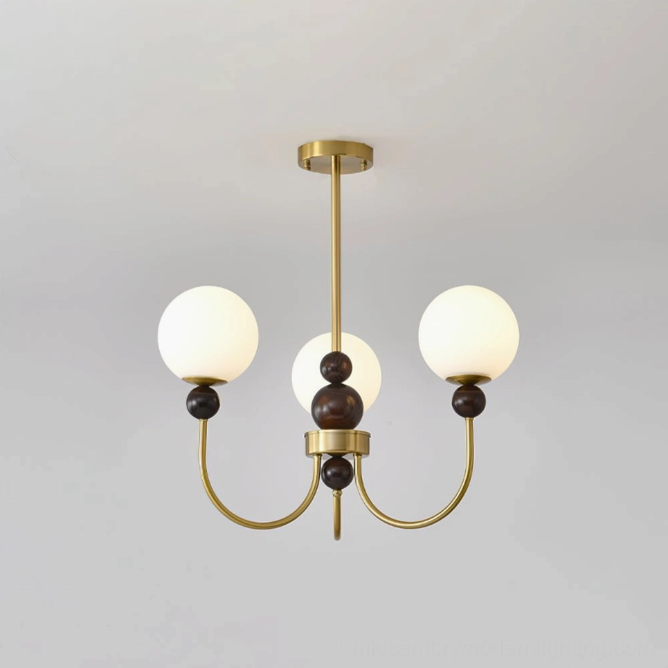 3-head contemporary glass pendant chandelier with frosted spheres and metal frame