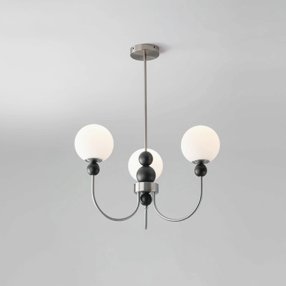 3-head modern glass chandelier sand nickel black finish, compact design