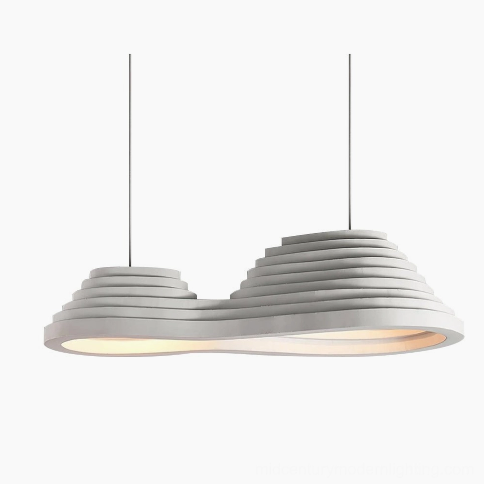Organic tiered pendant light with sculptural rice field design, matte white finish, studio product photography on clean background