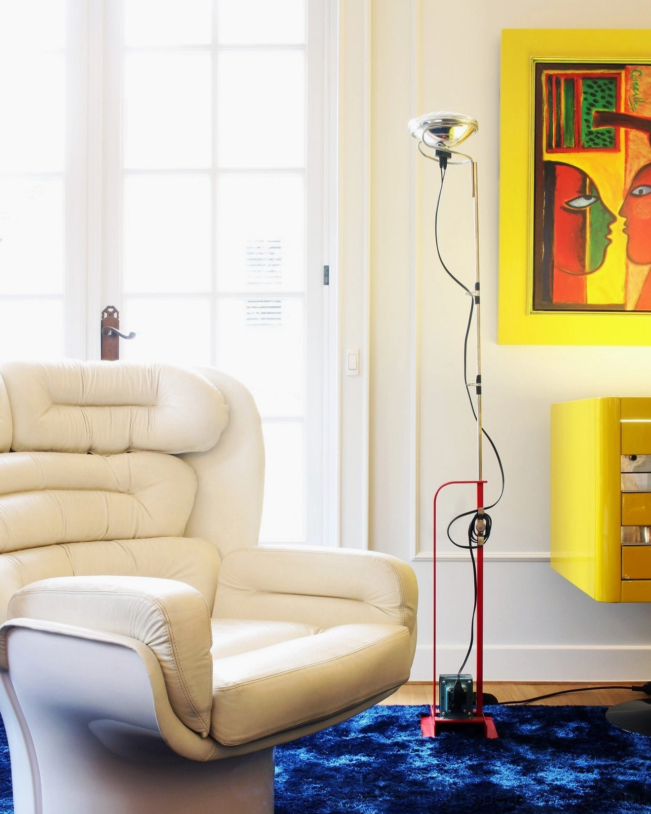 Toio red statement floor lamp colorful living room with yellow accent furniture