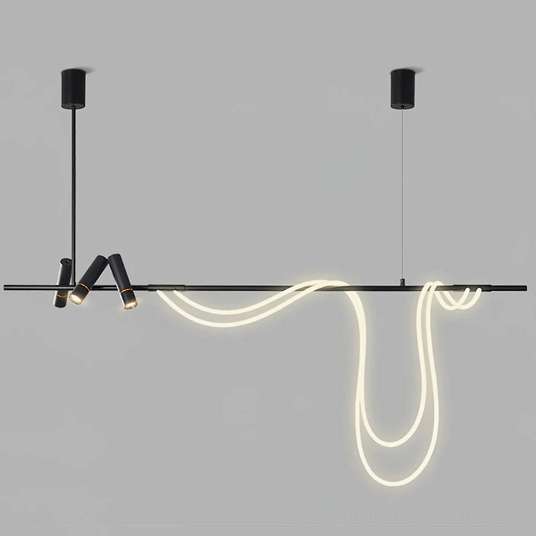 Tracer 180cm large curved LED chandelier with neutral white light and contemporary matte black design