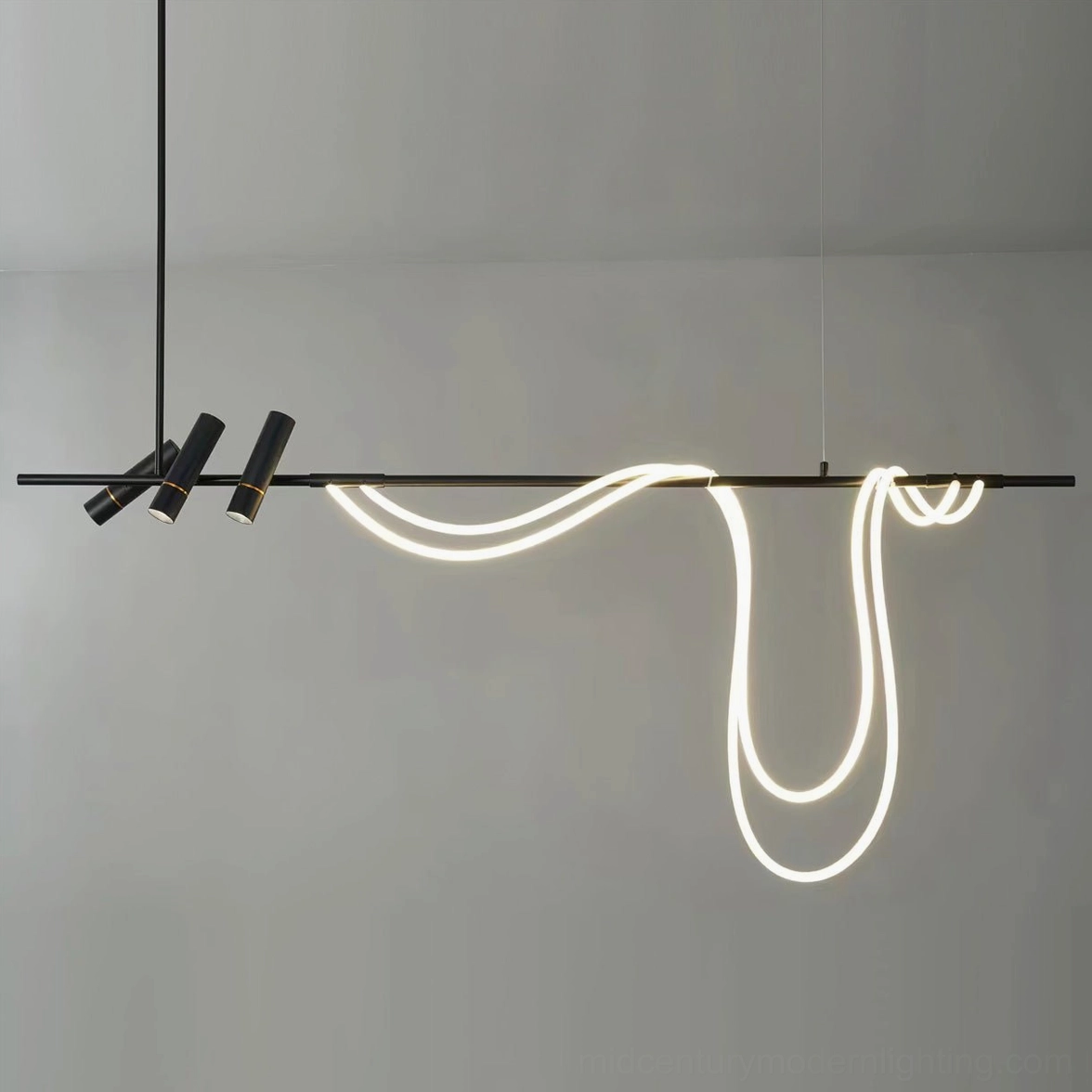 120cm small tracer curved LED chandelier in intimate dining or kitchen setting with warm white light