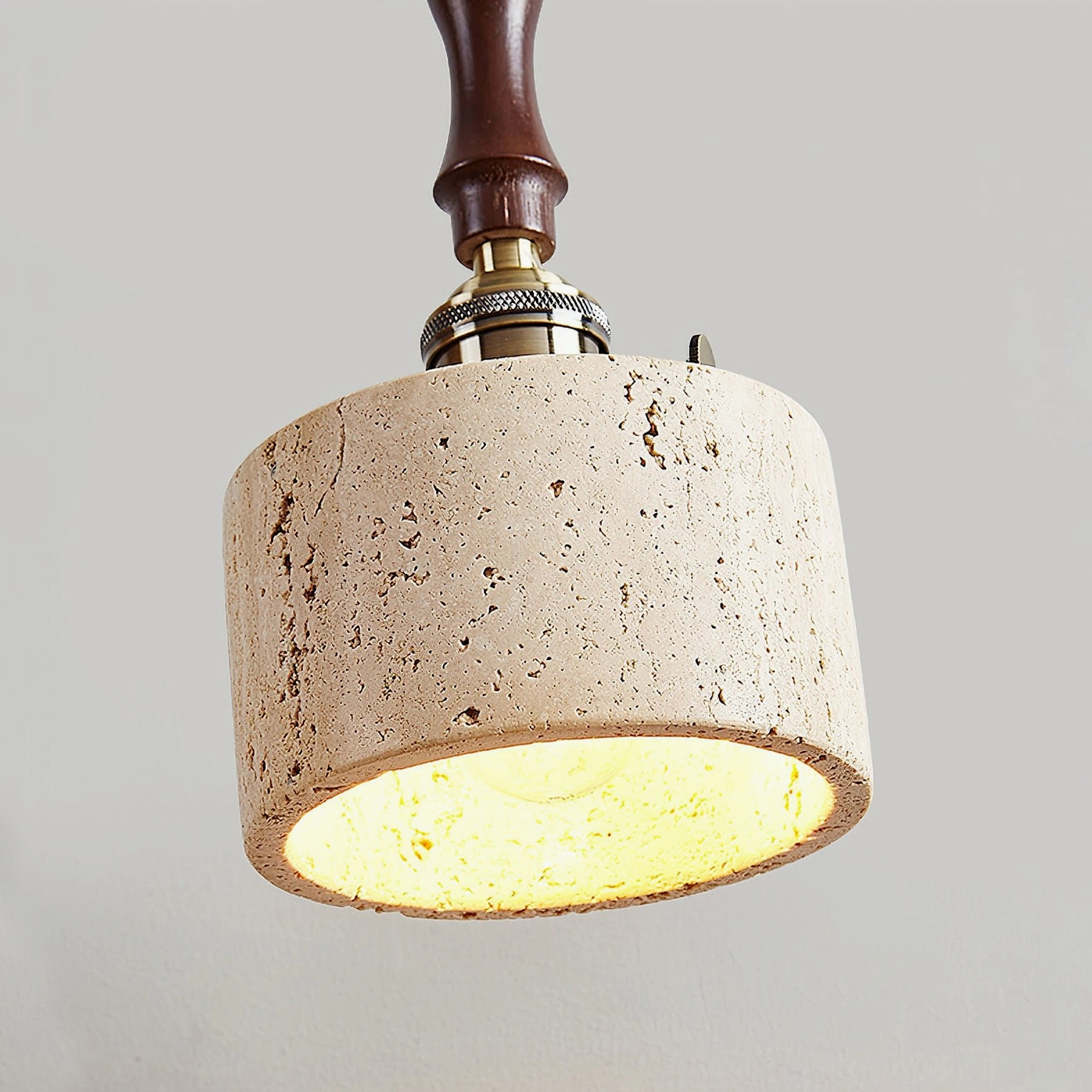 Travertine pendant light modern minimalist installation showing versatile mid-century contemporary styling