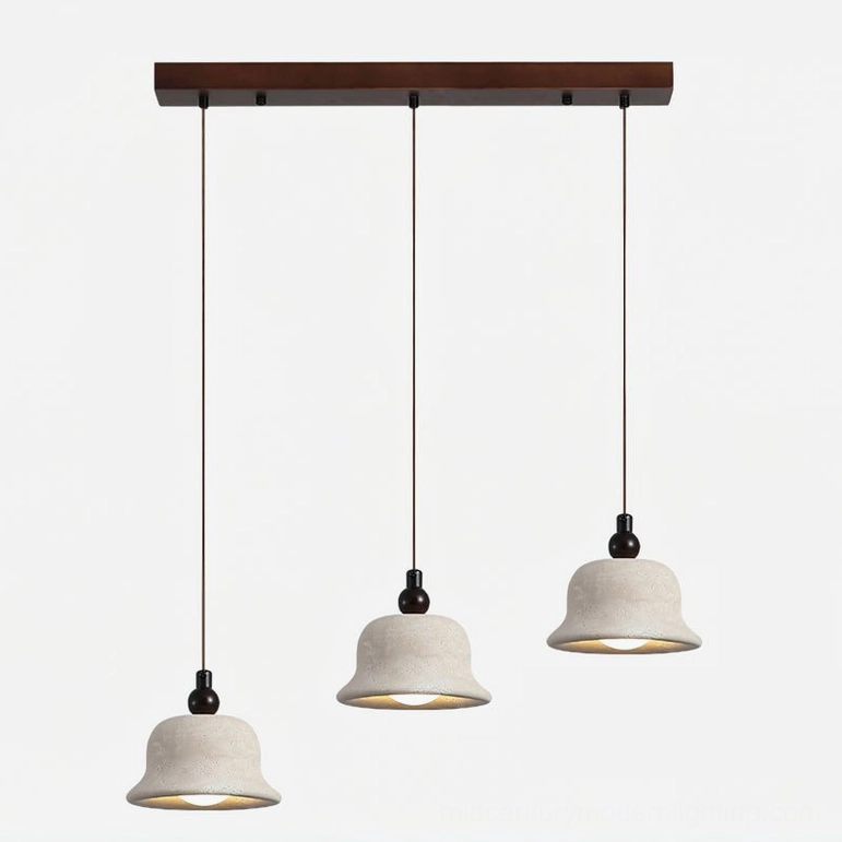 Triple travertine bell pendant lights three lamp cluster configuration