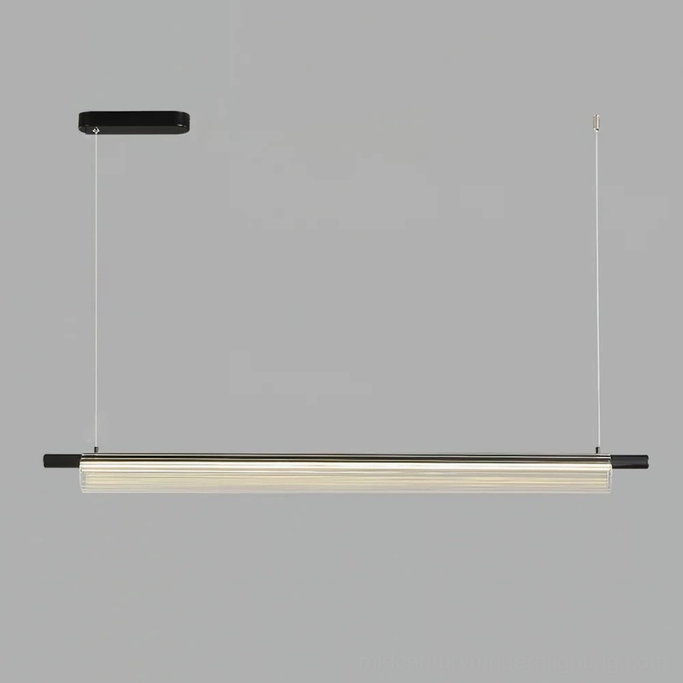 Trisel oversized linear pendant light L 72 inches in matte black finish with remote control dimming functionality