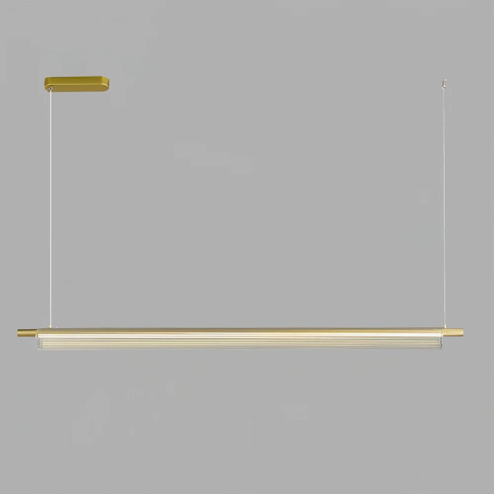 Trisel linear LED chandelier in brushed gold finish, size L 72 inches with remote control dimmer included