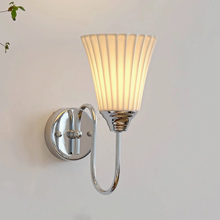 Trumpet ceramic wall sconce in chrome finish - sleek contemporary mid-century lighting